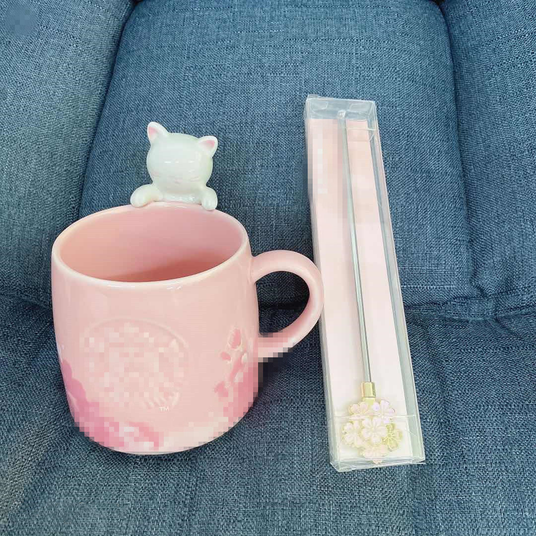 Purple Cherry Blossom Viewing Cat Mug Ceramic Mug