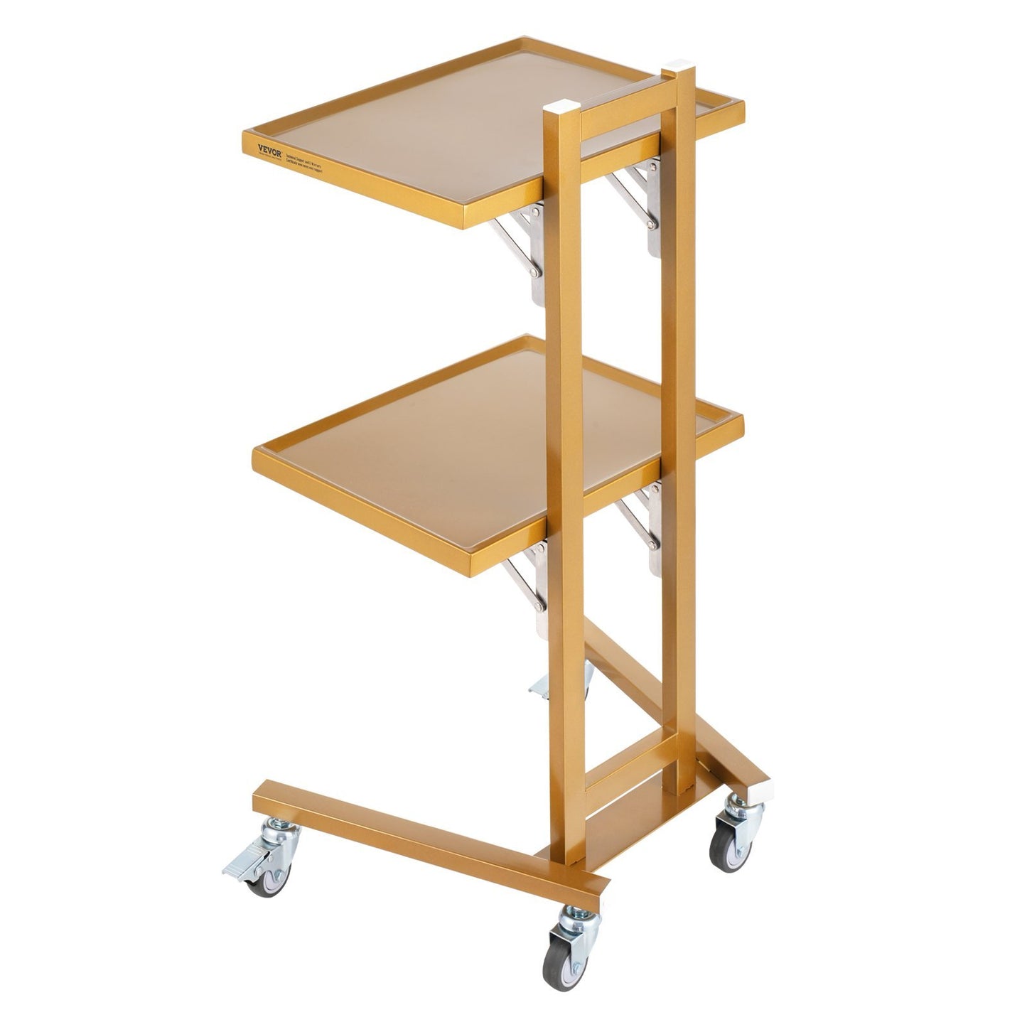 2 Tiers Stainless Steel Lab Carts With 2 Trays 4 Silent Wheels Golden, Lab Serving Cart Utility Cart Stainless Steel Medical Cart, Lab Carts With 2 Drawers Top Tray, Lab Rolling Cart For Lab, Clin