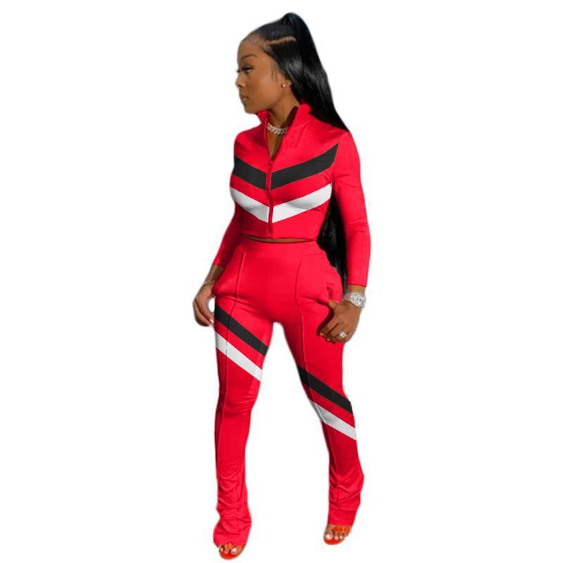 Leisure stitching sports suit two-piece suit