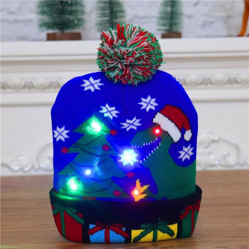 LED Christmas Hat Sweater Knitted Beanie Christmas Light Up Knitted Hat Christmas Gift Kids Xmas New Year Decorations