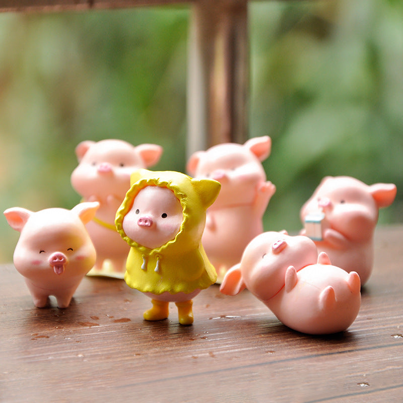 Cute Net Red Drink Milk Red Envelope Piggy Doll Raincoat Rich Pig Ornaments Desktop Cake Decoration Blind Box