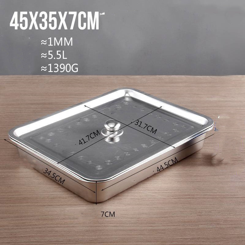 Stainless Steel Square Plate Flat Bottom Tray Deepen Kitchen Steaming Rice Tray