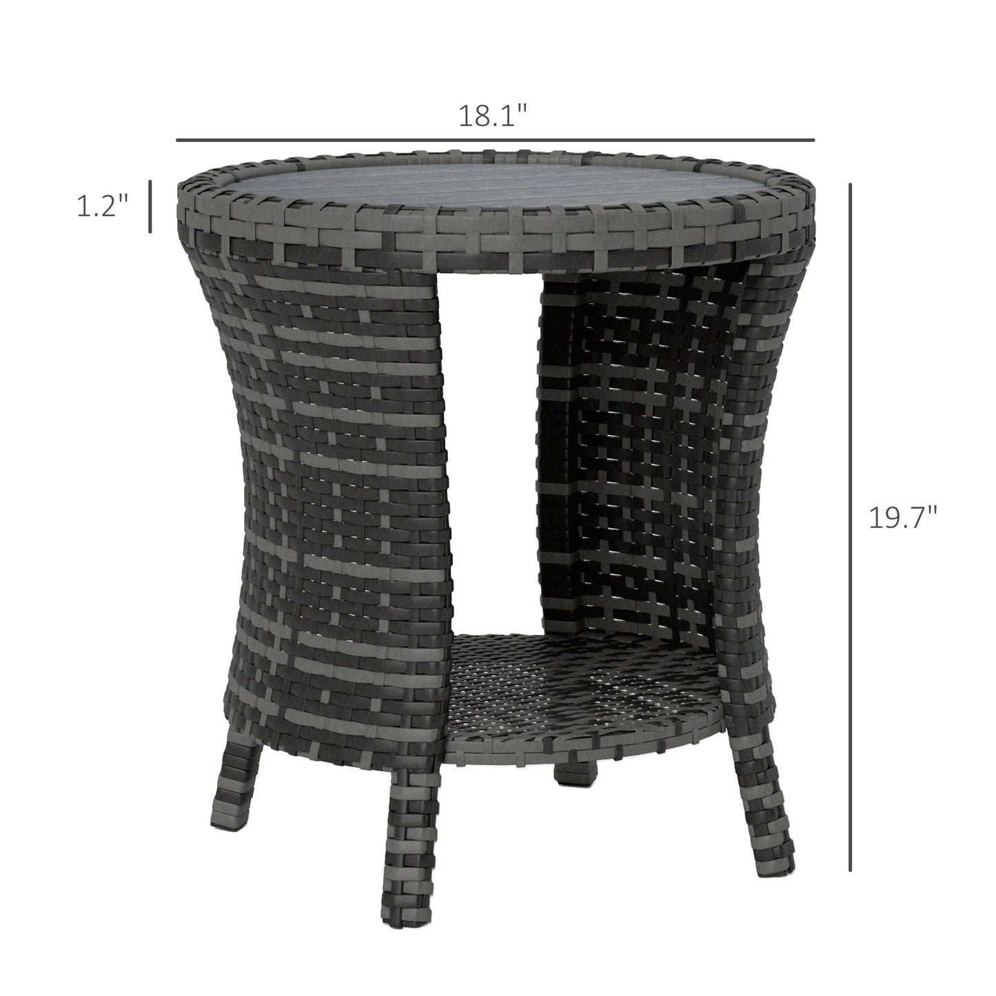 18 Wicker Outdoor Coffee Table, PE Rattan Patio Side Table With 2-Tier Storage, Composite Wood Top, Gray