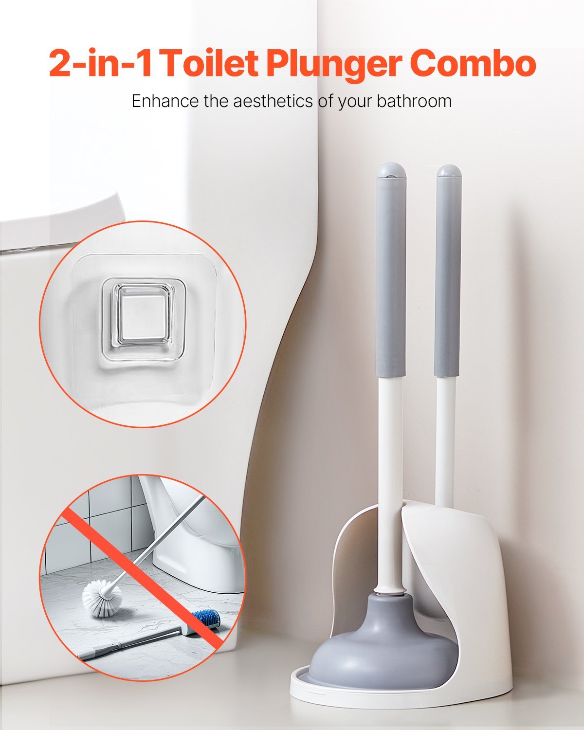 Toilet Brush And Plunger Set With PP Handle For Bathroom Deep Cleaning