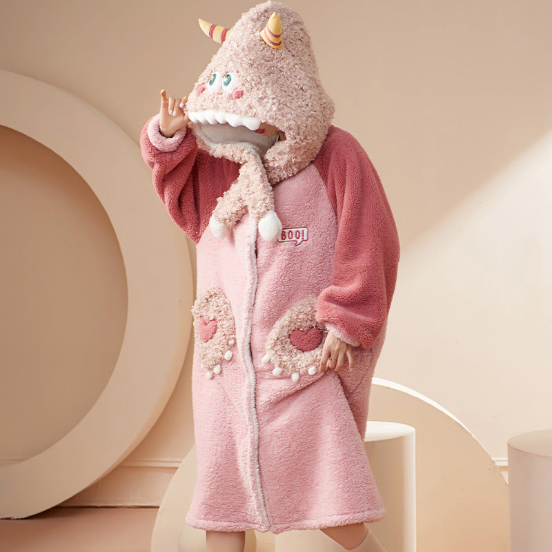 Women's Winter Long Plush Bathrobe Homewear