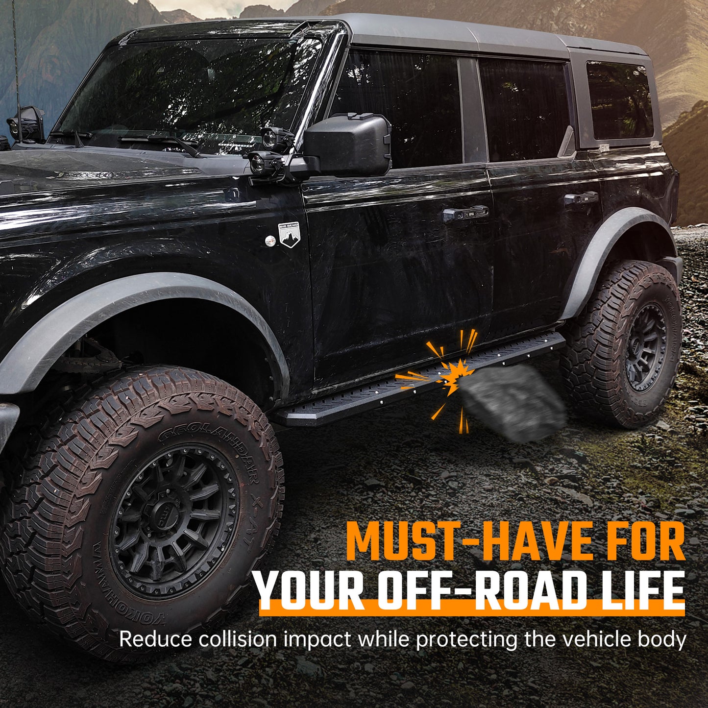 Running Boards Compatible With Ford Bronco 4 Door 2021 2022 2023 2024 - NOT Fit For Sport Two Stairs Side Steps Fit For Bronco, Anti-Slip Drop Down Rock Sliders Step Bars Black