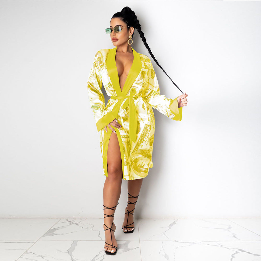 Printed Loose Robe Bathrobe Cardigan Housewear