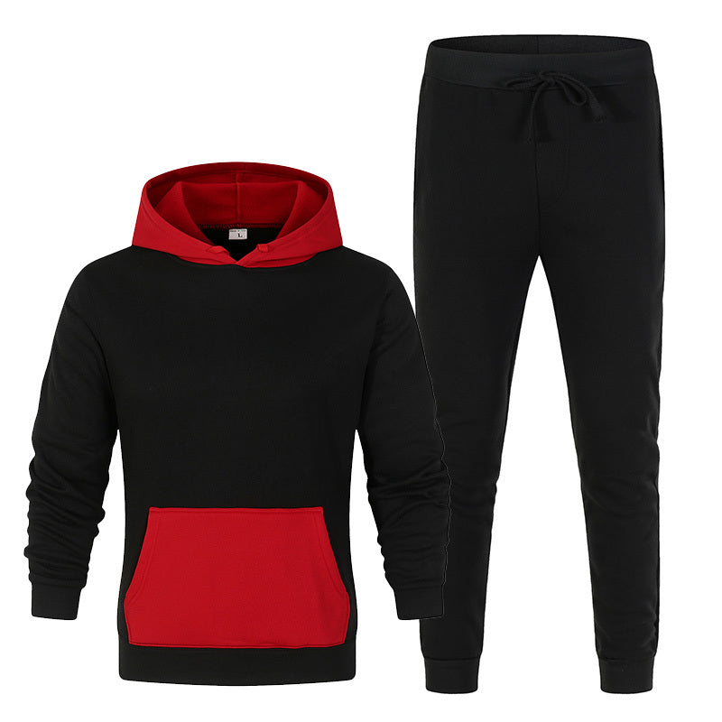 Contrasting Color Sweater Suit, Sports And Leisure Suit, Plain Solid Color Hoodie Trousers 2-piece Set