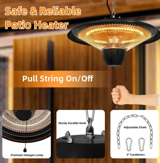 1500W Outdoor Hanging Patio Heater Ultra-Quiet Electric Heating Lamp