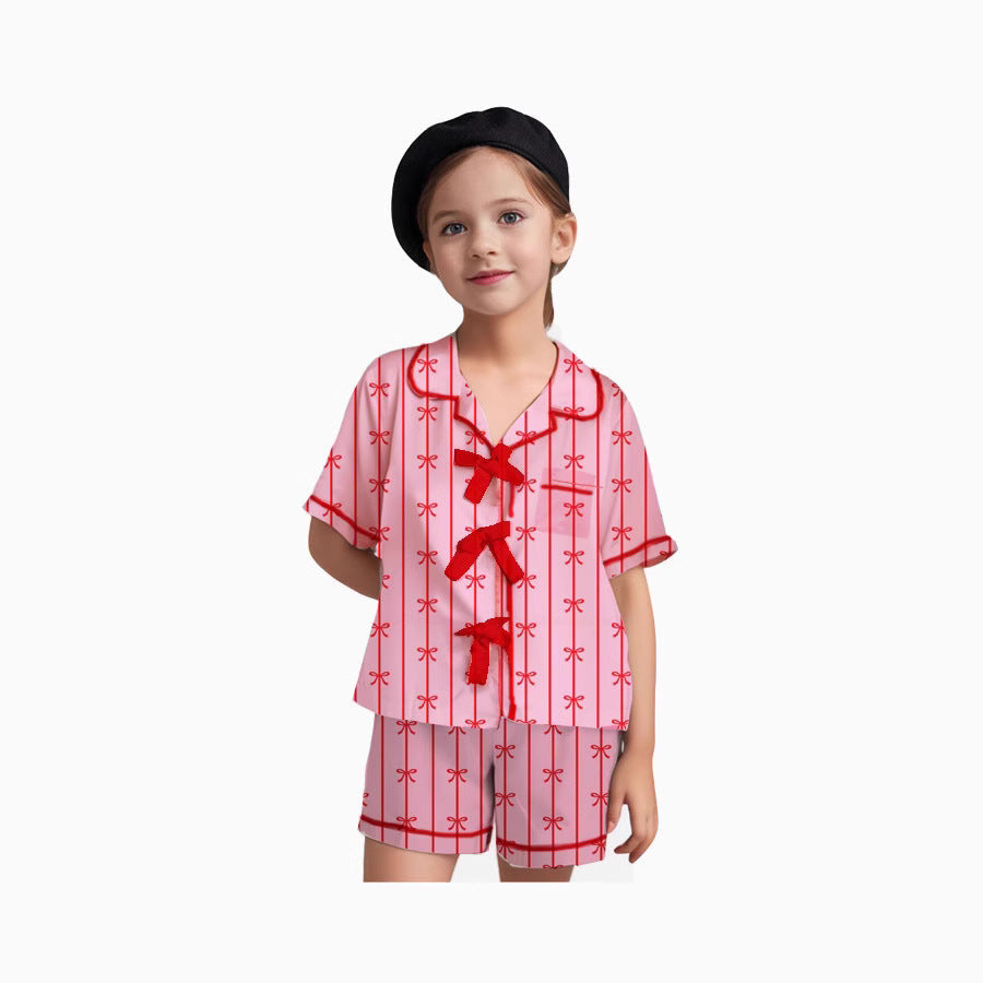 Leisure Children's Bow Printed Home Suit Set