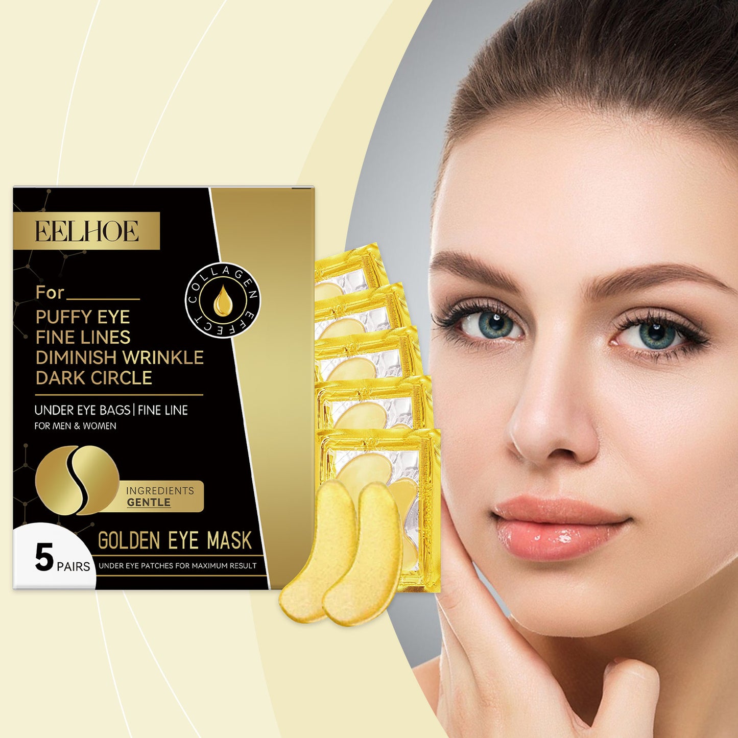 EELHOE Gold Firming Eye Mask Lightens Fine Lines, Dark Circles, Moisturizes And Moisturizes, And Firms The Skin Around The Eyes