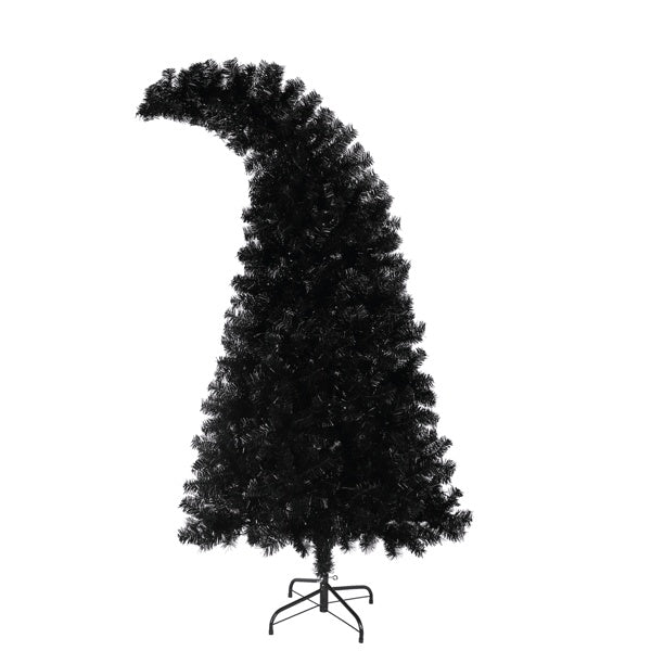 6FT Artificial Christmas Tree With LED Light, Pre-Lit Curved Shape Artificial Whimsical Xmas Tree With 900 Tips, Black Christmas Tree