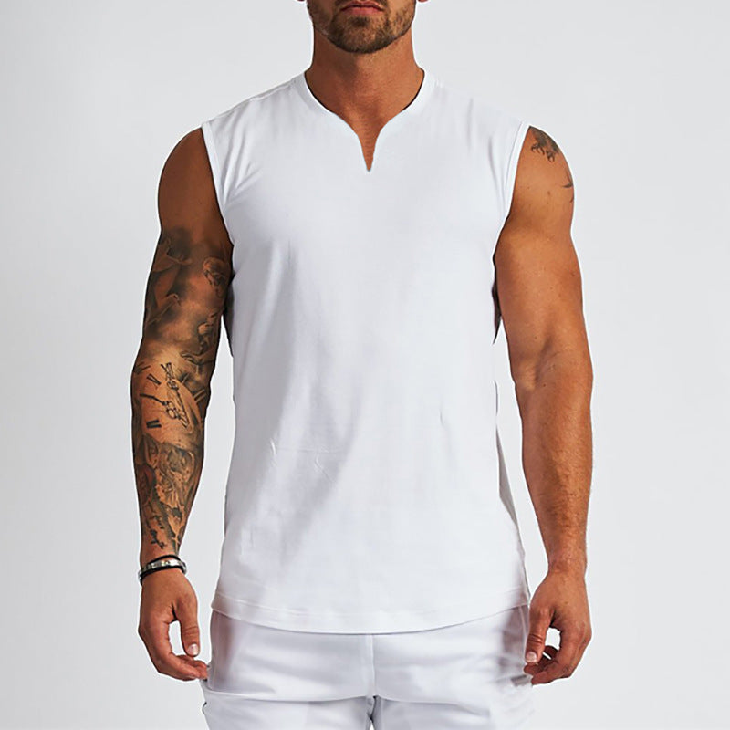 V-neck Sleeveless Solid Color T-shirt Vest Outdoor Training Running Leisure Sports