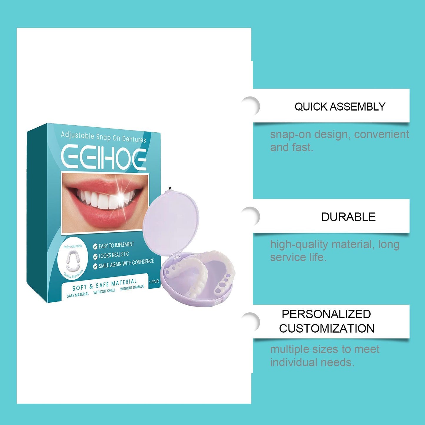 EELHOE Adjustable Snap On Dentures Temporary Gap Filling Orthodontic Dentures Kit