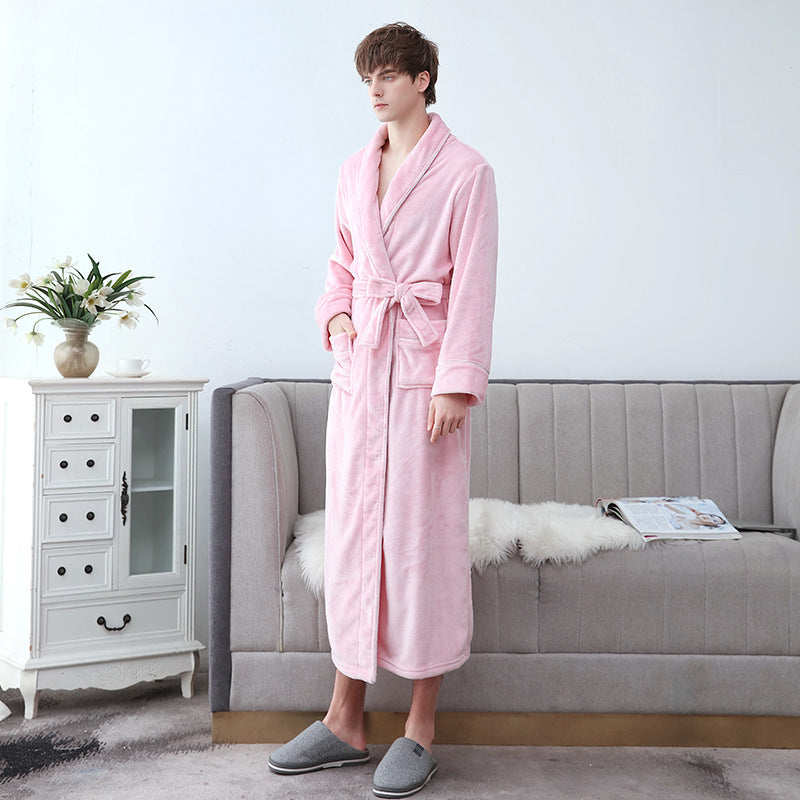 Couple Fattening And Lengthening Flannel Bathrobe