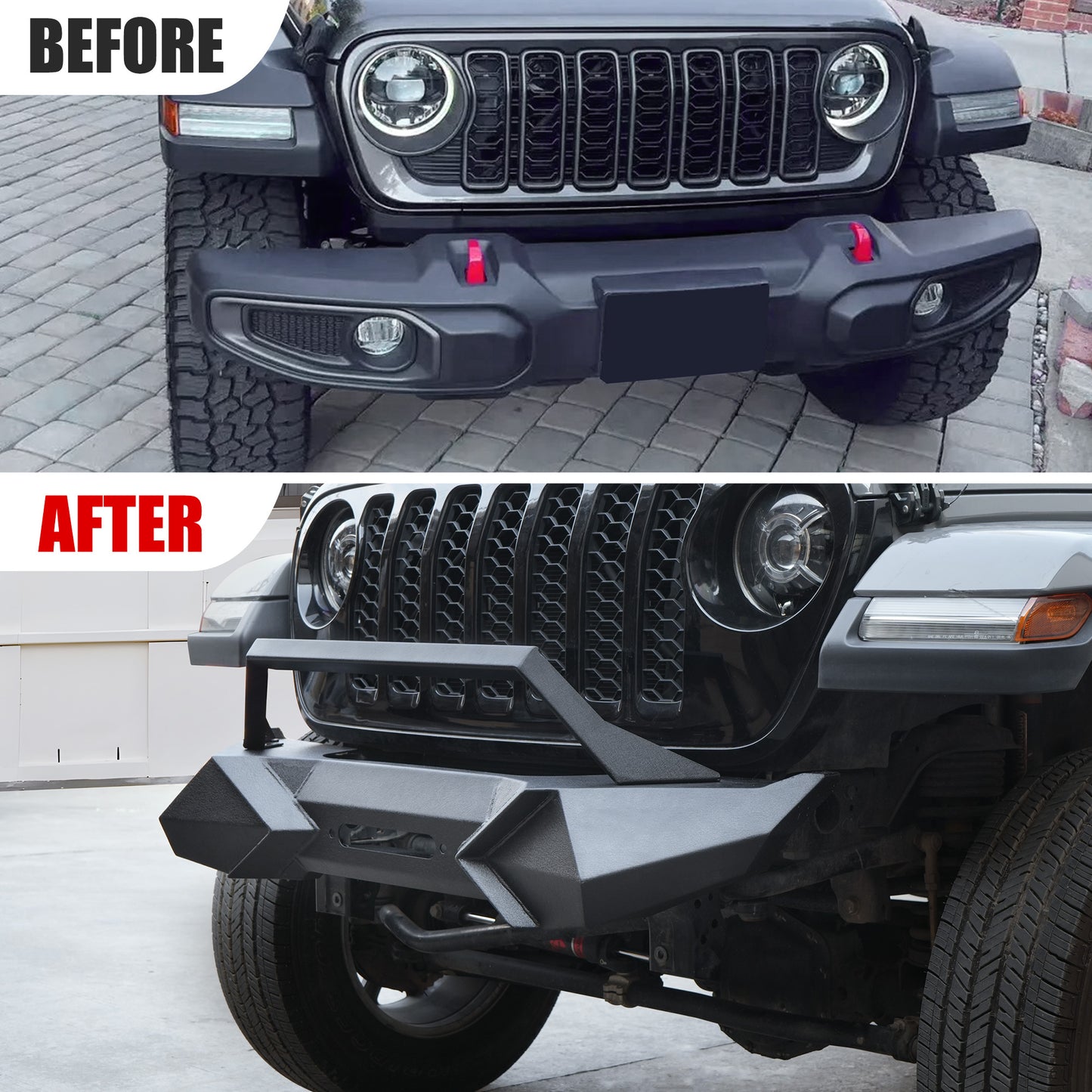 X Style Front Bumper With Winch Plate Compatible For Wrangler JK 2007-2018 , Heavy Duty Black Textured Manganese Steel Construction, Perfect For On And Off-Road Used