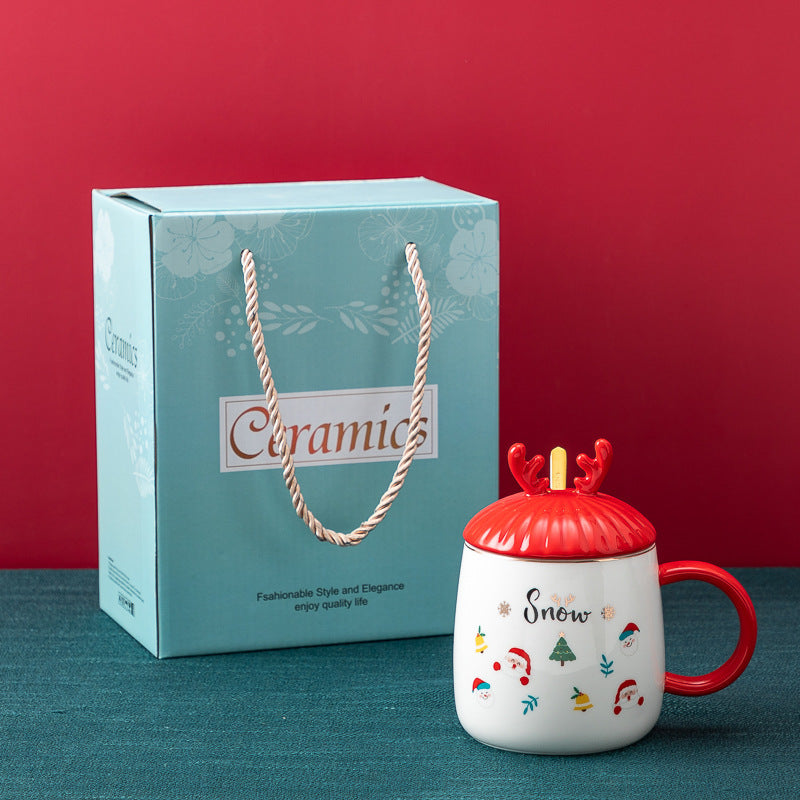 Christmas Mug With Lid Spoon Snowman Ceramic Mug