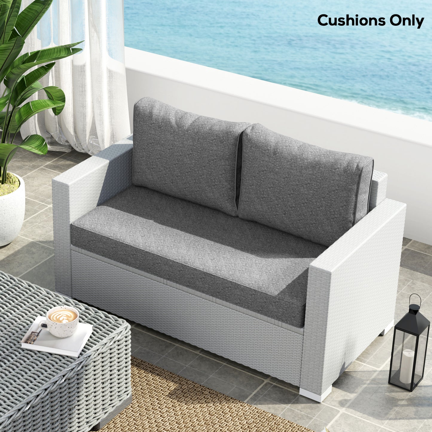 2 Seat Patio Furniture Cushions, 46x26x5 in, Thick Outdoor Loveseat Cushion Set with Removable Cover, Fade-Resistant Replacement Cushions for Outdoor Furniture, Couch, Bench, Swing, Gray