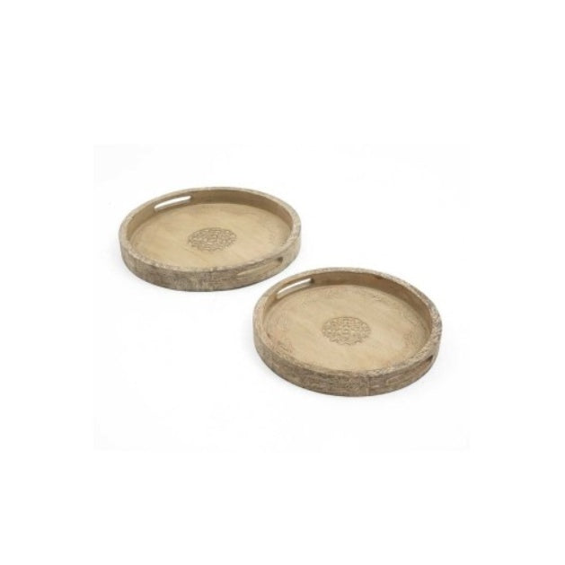 Round Mango Wood Serving Tray Rustic Brown Design For Stylish Entertaining