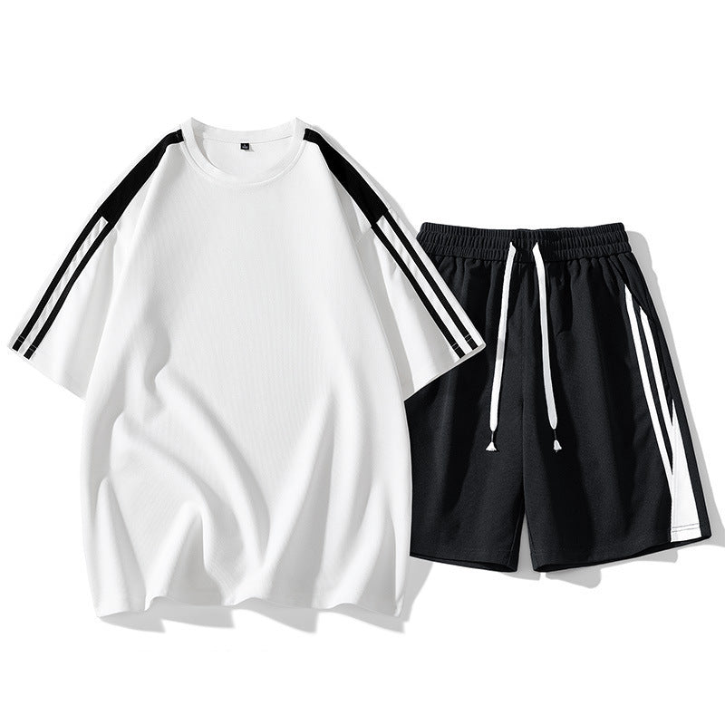 Hong Kong Style Loose Round Neck Short Sleeve Shorts 2-piece Set Leisure Sports Suit Men