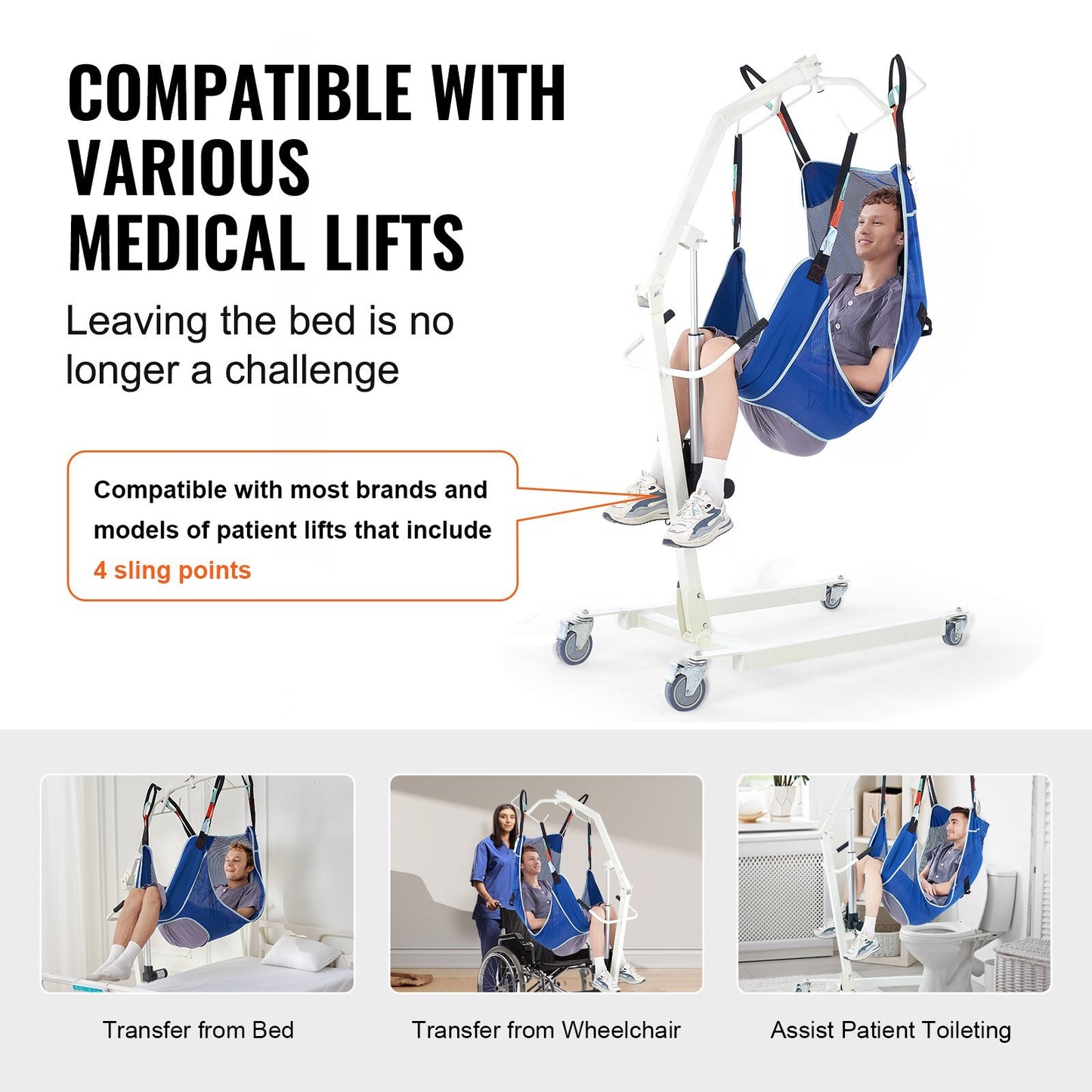 VEVOR Full Body Patient Lift Sling With Commode Opening Medical Aid Sling L-Size,147 X 105cm, 600LBS