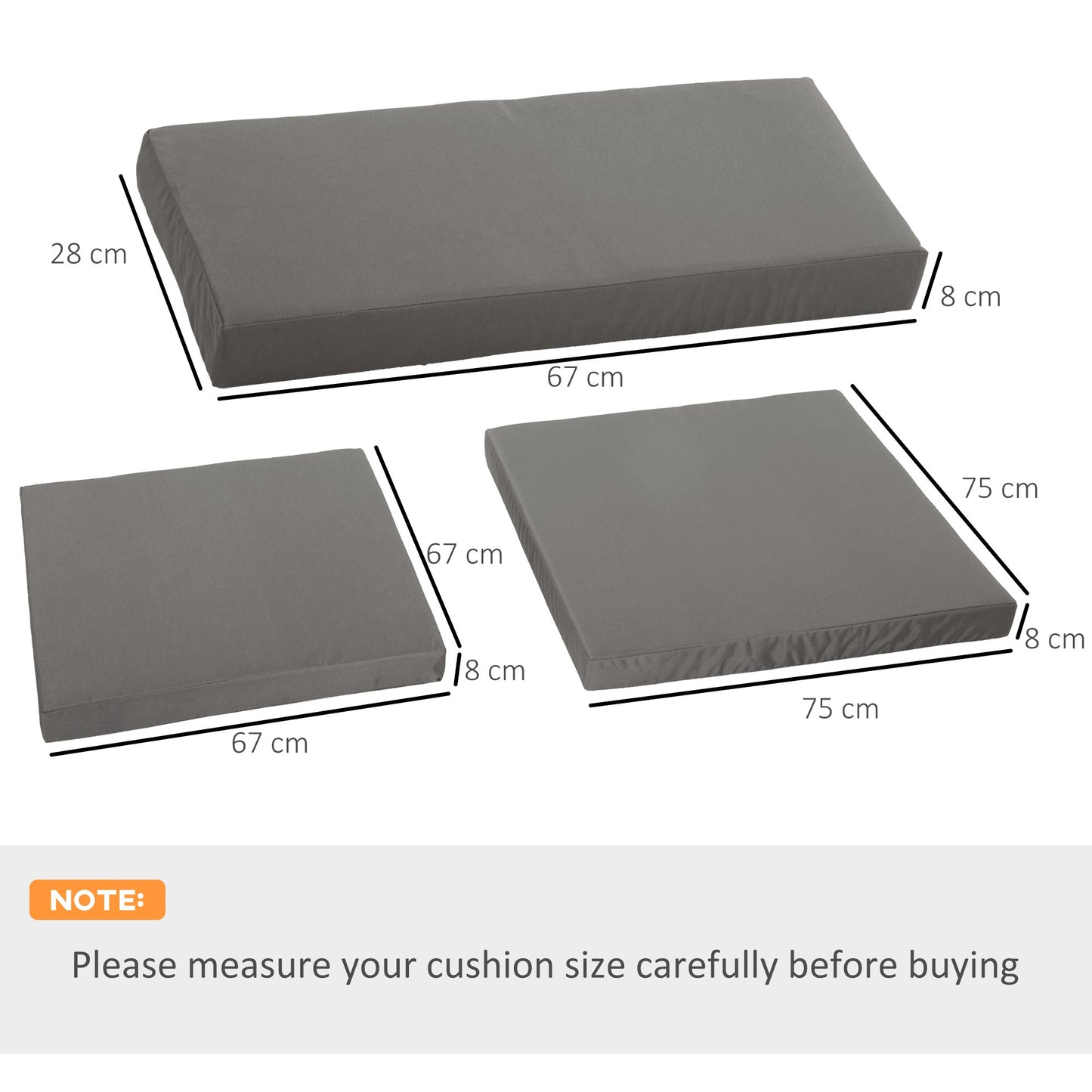 Outdoor Cushion Pad Set For Rattan Furniture, 7 Piece Garden Furniture Cushions ONLY, Grey