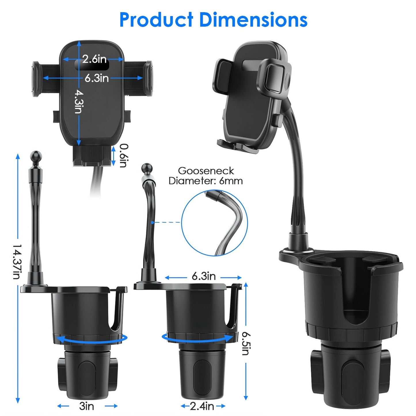 1Pc 2 In 1 Car Cup Phone Holder Automotive Drink Holder With 360 Degree Rotating Gooseneck Phone Mount Adjustable Base Fit For Most Phones Cups Vehicles