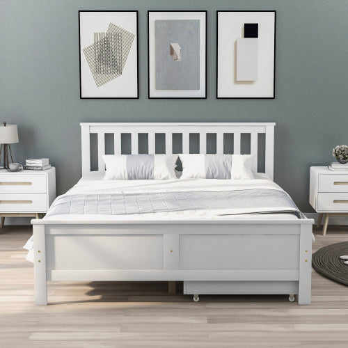 Wooden Solid White Pine Storage Bed With Drawers Bed Furniture Frame For Adults, Kids, Teenagers 4ft6 Double White 190x135cm