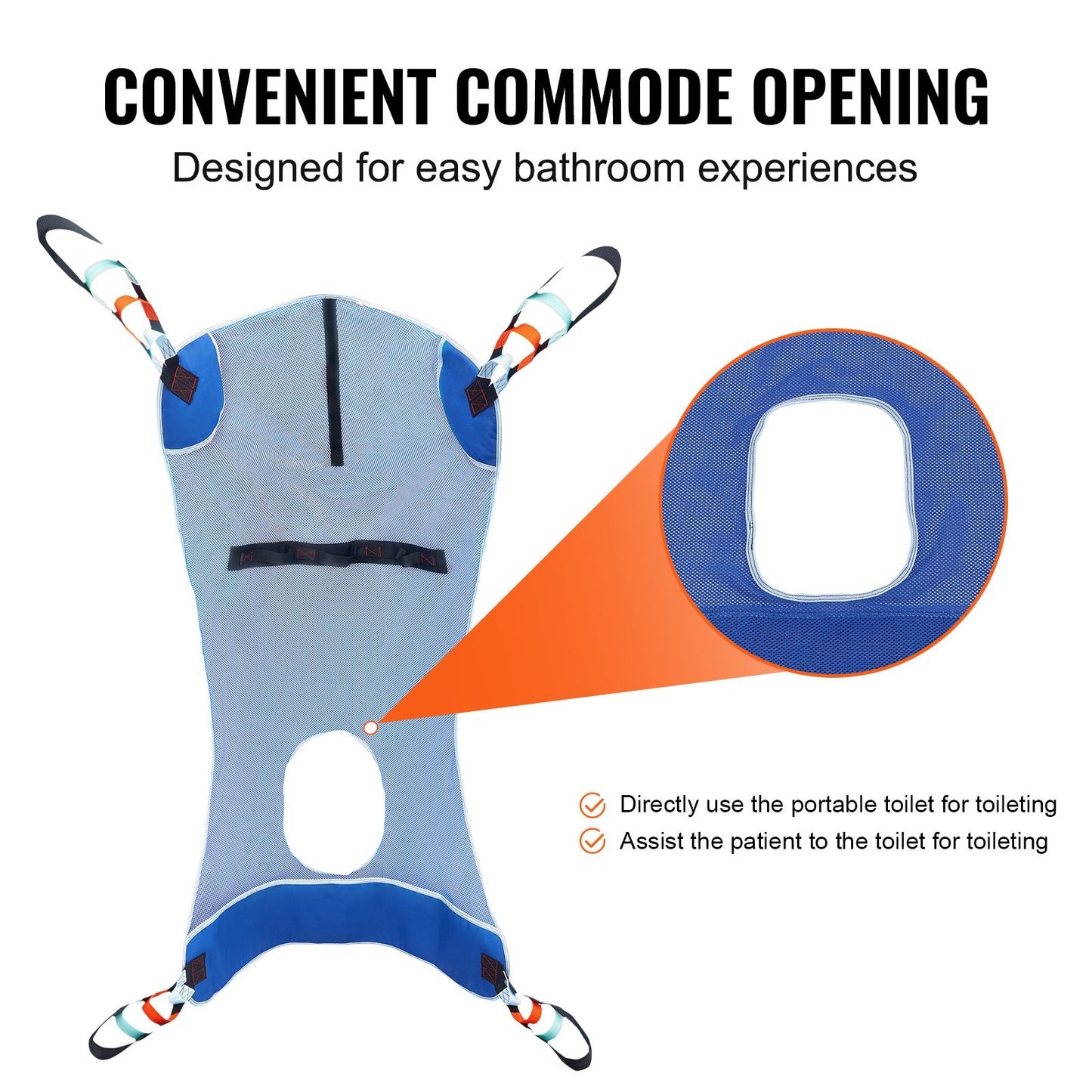 VEVOR Full Body Patient Lift Sling With Commode Opening Medical Aid Sling L-Size,147 X 105cm, 600LBS
