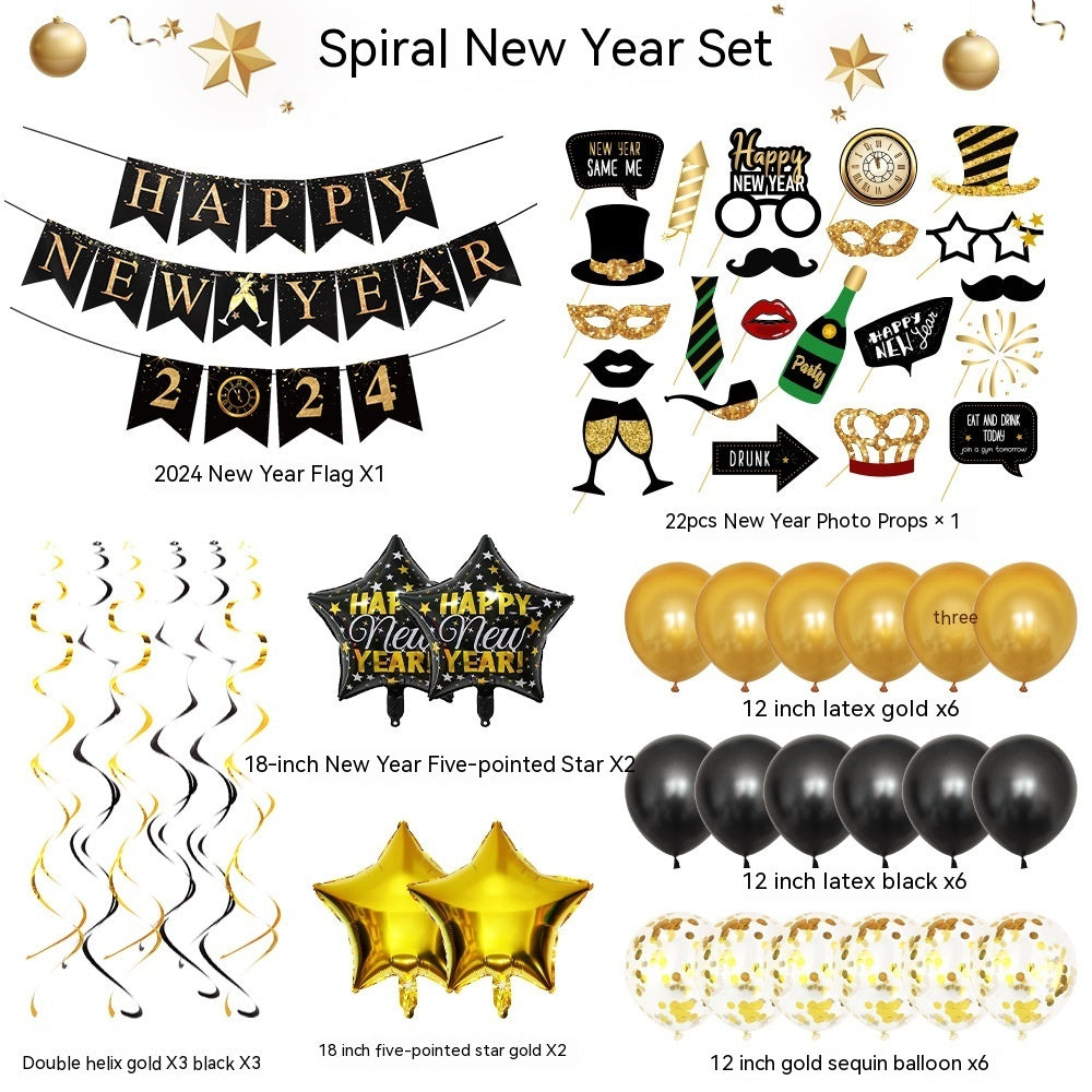 Happy New Year Balloon Set Annual Meeting Decoration Props