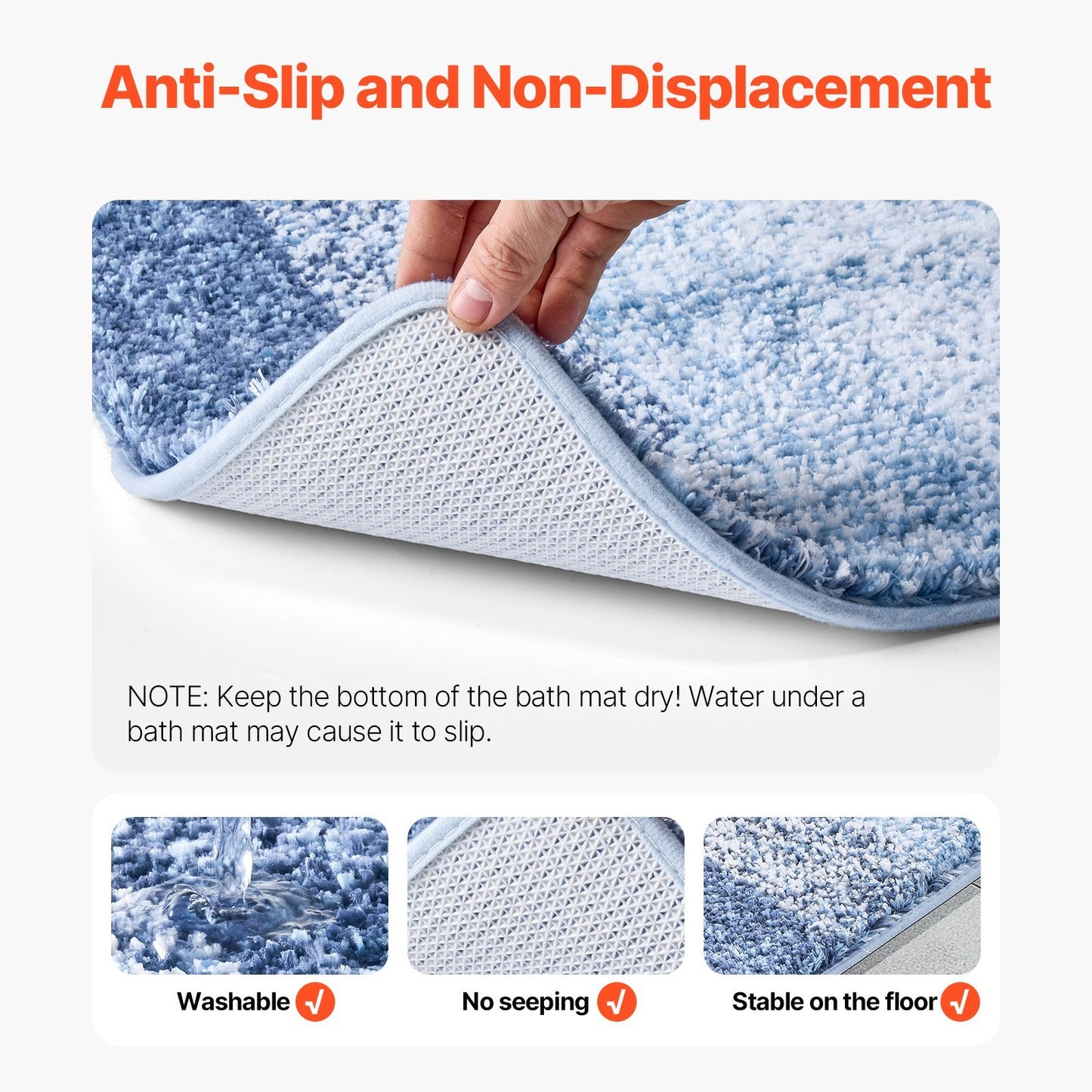 Bathroom Rug Absorbent Soft Bath Mat Machine Washable Quick Dry Non-Slip