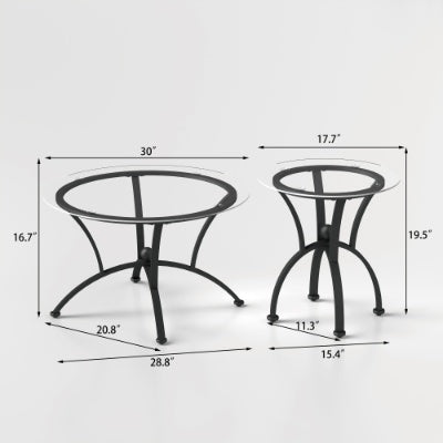 3 Piece Tempered Glass Surface Coffee Table Set, Decor Coffee Table Round End Side Table With Sturdy Construction For Living Room Rustic Black