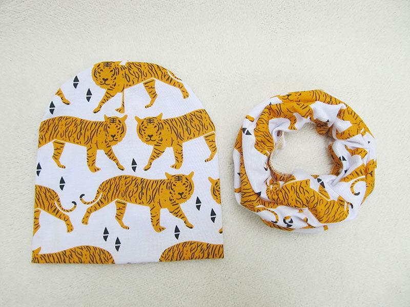 Children's Pullover Hat Animal Print Hat Scarf Two-piece Set