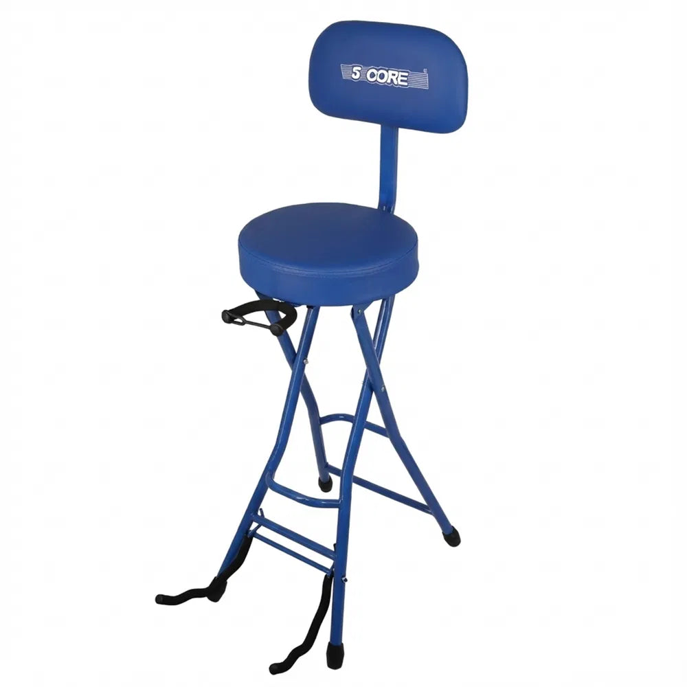 5Core Guitar Stool 3.15" Padded Chair W Backrest Foldable Music Seat Built In Foot Rest Guitar Stand