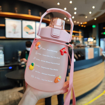 Gradient Big Belly Cup Cute Fat Pot Fitness Outdoor Sports Bottle Straw Student Plastic Water Cup