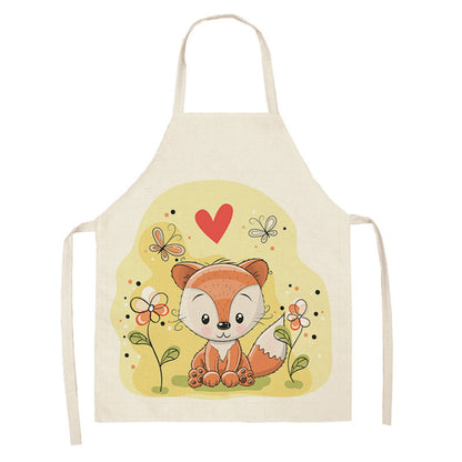 Kawaii Rainbow Fox Printed Cotton Linen Kitchen Apron