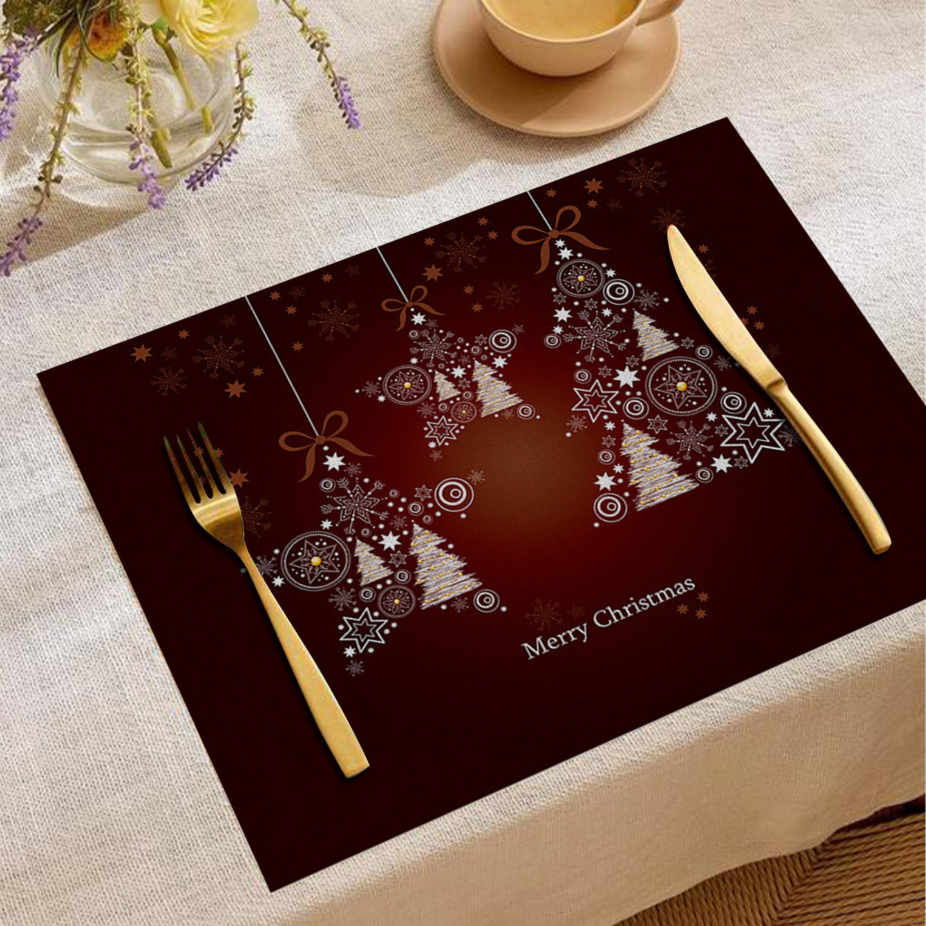 Christmas Digital Printing Placemat Linen Insulation Antifouling Decoration