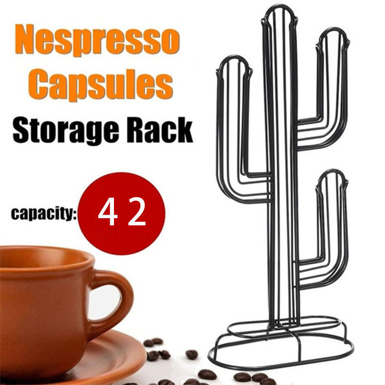 Coffee Capsule Rack Iron Wire Black Cactus Coffee Capsule Storage Display Rack