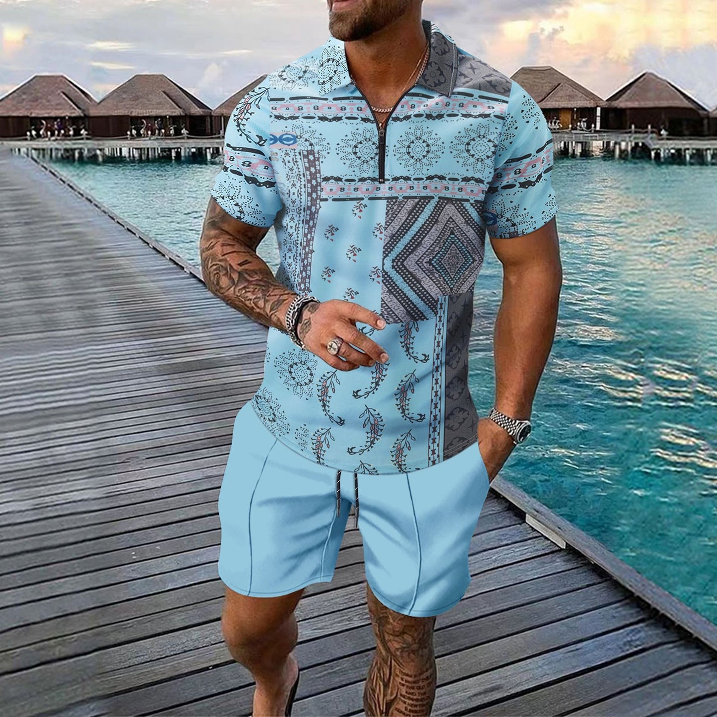 Short-sleeved Shorts Two-piece Sports And Leisure Men's Suit