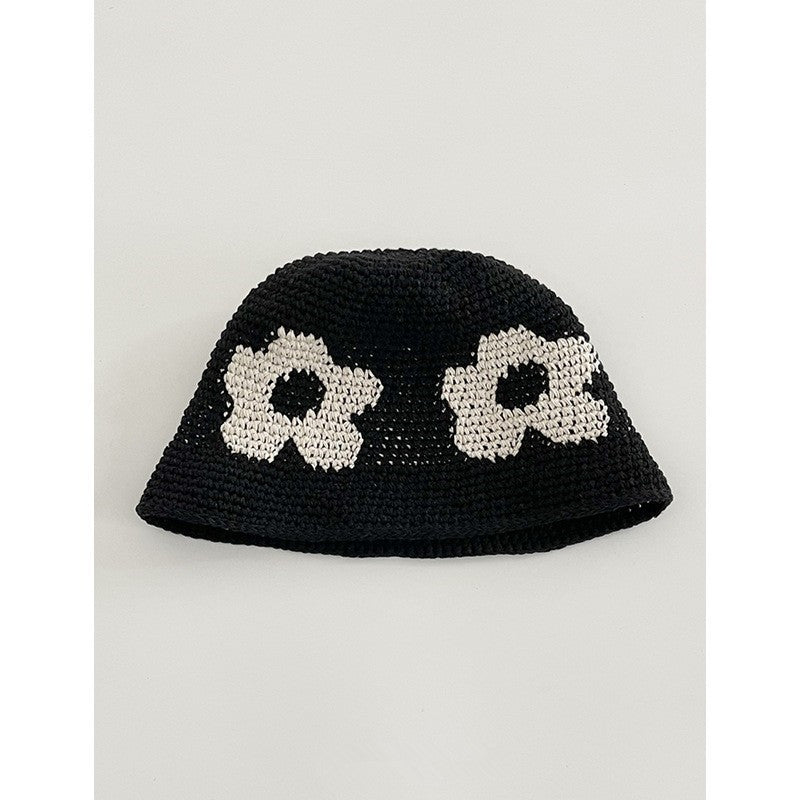 Japanese-style Retro Hollow Flower Handmade Knitted Bucket Hat Women