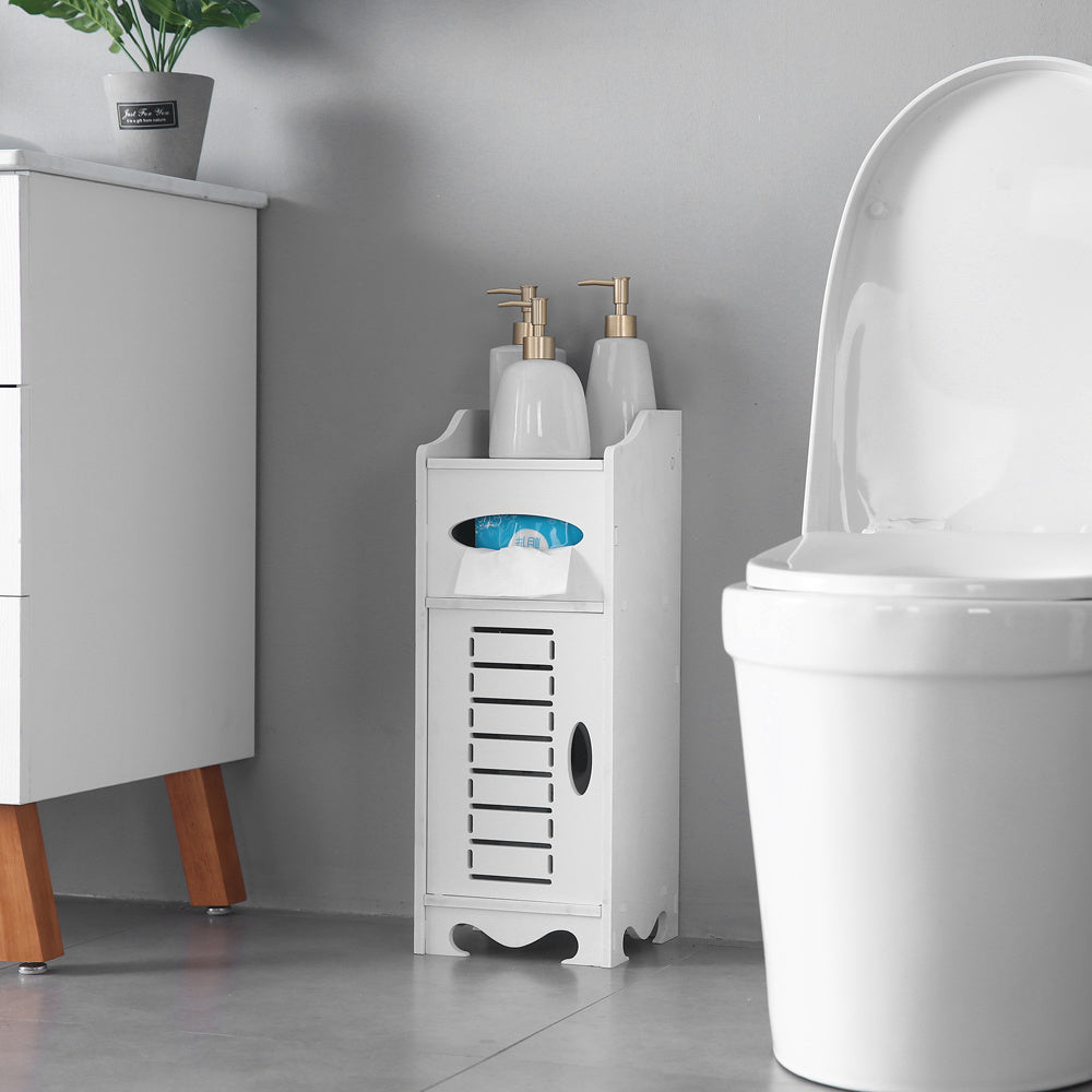 21x21x55cm, White Bathroom Cabinet With Flip Cover