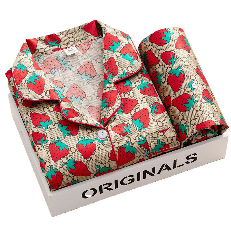 Women's Ice Silk Long Sleeve Trousers Two Piece Pajamas Set