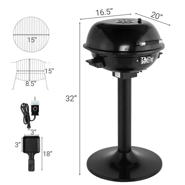 Electric BBQ Grill With Stand, Portable Double Layer Indoor-Outdoor Electric Grill For Indoor & Outdoor Use, 1600W, Black