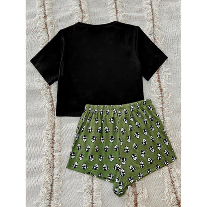 Ladies' Homewear Summer Simple Leisure Short Sleeve Pants Two-piece Set