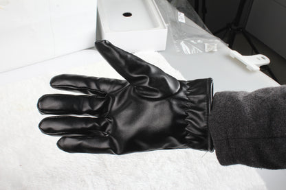 1Pair Unisex Black Leather Gloves Winter Warm Windproof High Quality Soft Gloves Outdoor Cycling Skiing Running Motorbike Gloves