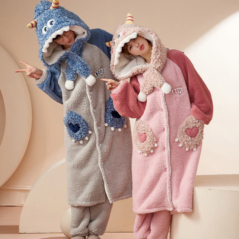 Women's Winter Long Plush Bathrobe Homewear