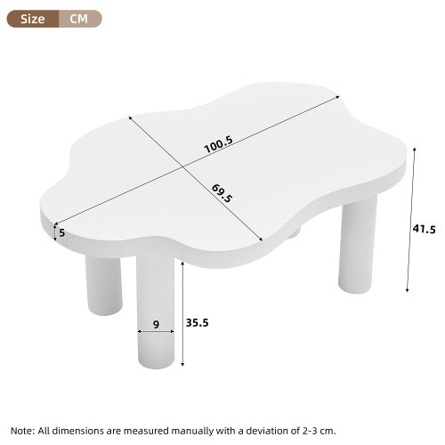 Cloud Shaped Coffee Table, Irregular White Tea Table, Round Corner End Table, Modern Coffee Table With 4 Legs, For Living Room Furnitur, Easy Assembly