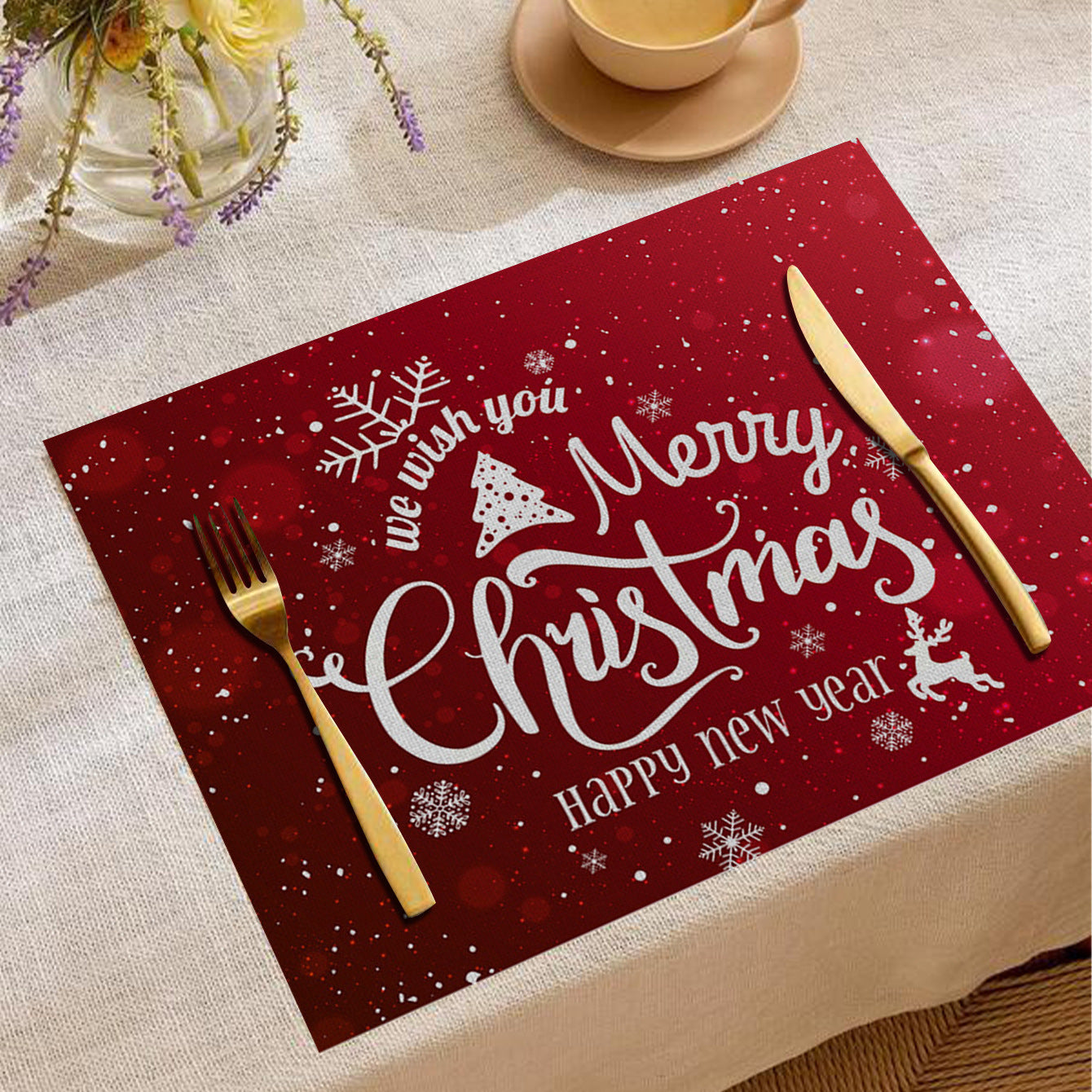 Christmas Digital Printing Placemat Linen Insulation Antifouling Decoration