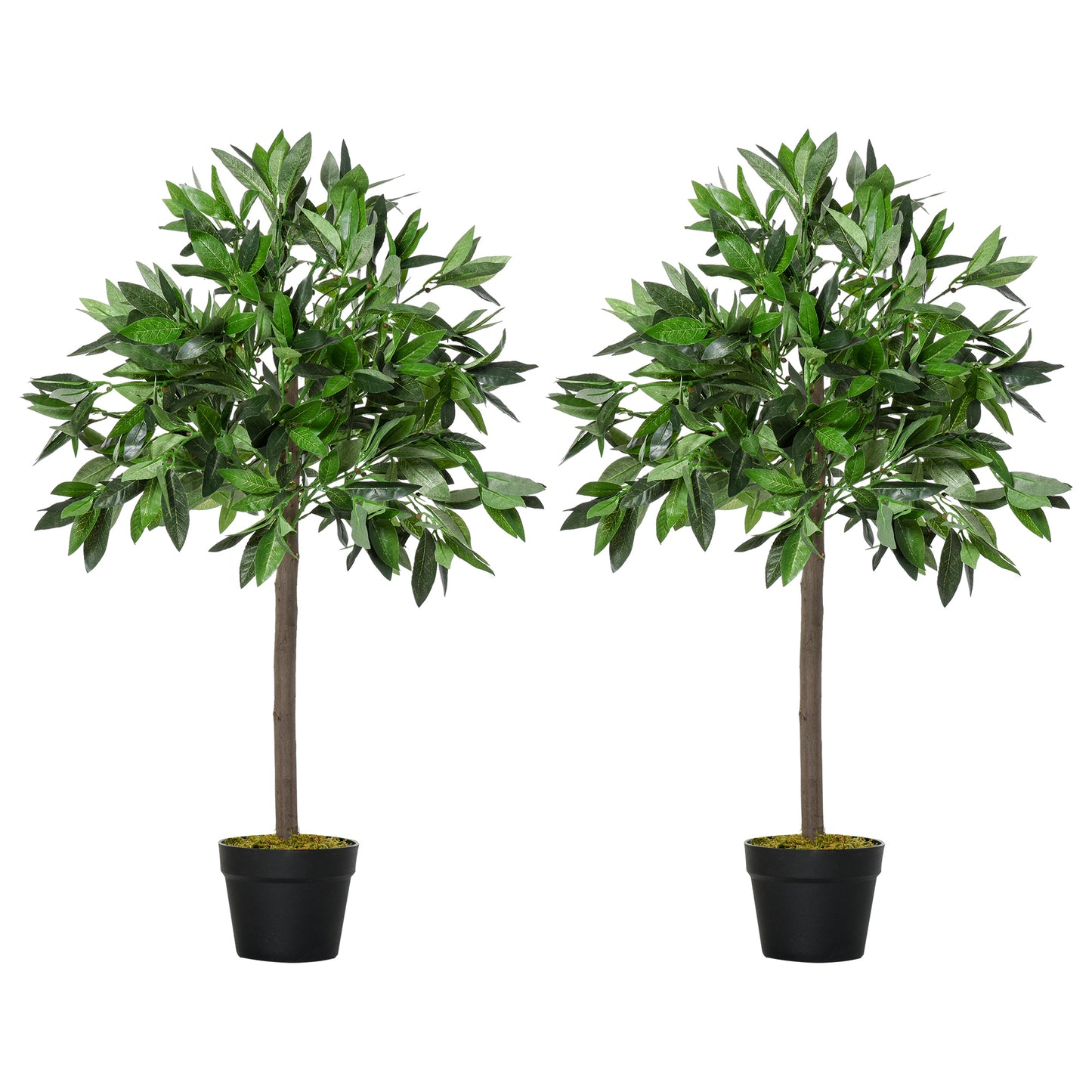 Artificial Bay Laurel Topiary Trees W/ Pot Fake, Set Of 2 90cm/3FT Indoor Greenery Plant Home Office Garden Decor Green