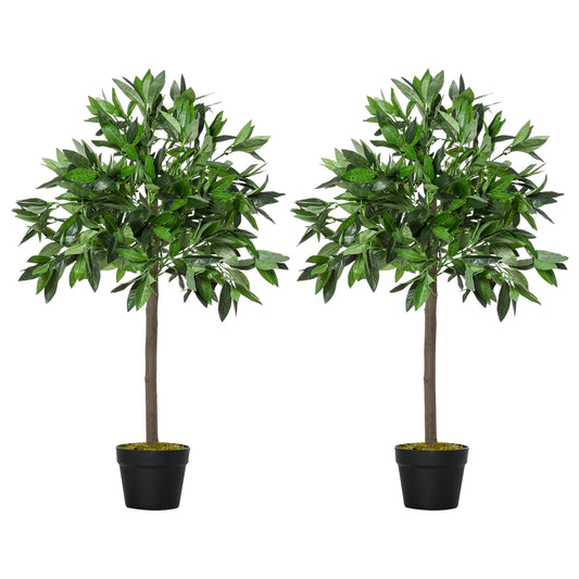 Artificial Bay Laurel Topiary Trees W/ Pot Fake, Set Of 2 90cm/3FT Indoor Greenery Plant Home Office Garden Decor Green